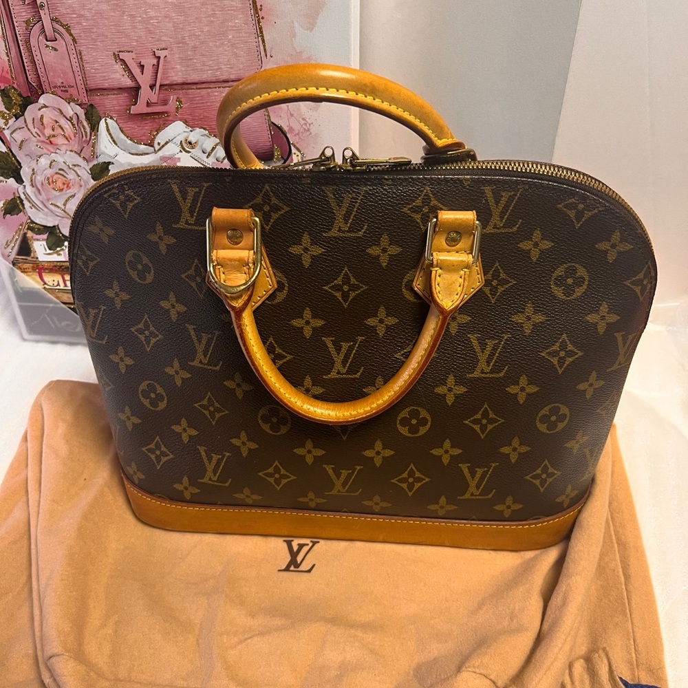 COA Louis Vuitton Alma Handbag Classic Brown LV Monogram Satchel LV Dust bag